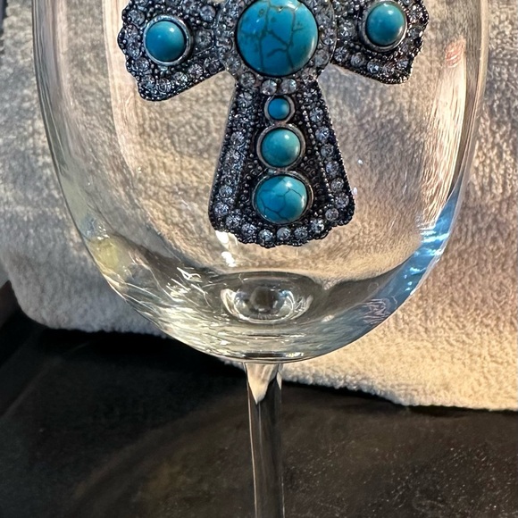 Queens’ Jewels Turquoise Cross Cowboy Boot Jeweled Stemless & Stemmed glasses - Picture 3 of 11